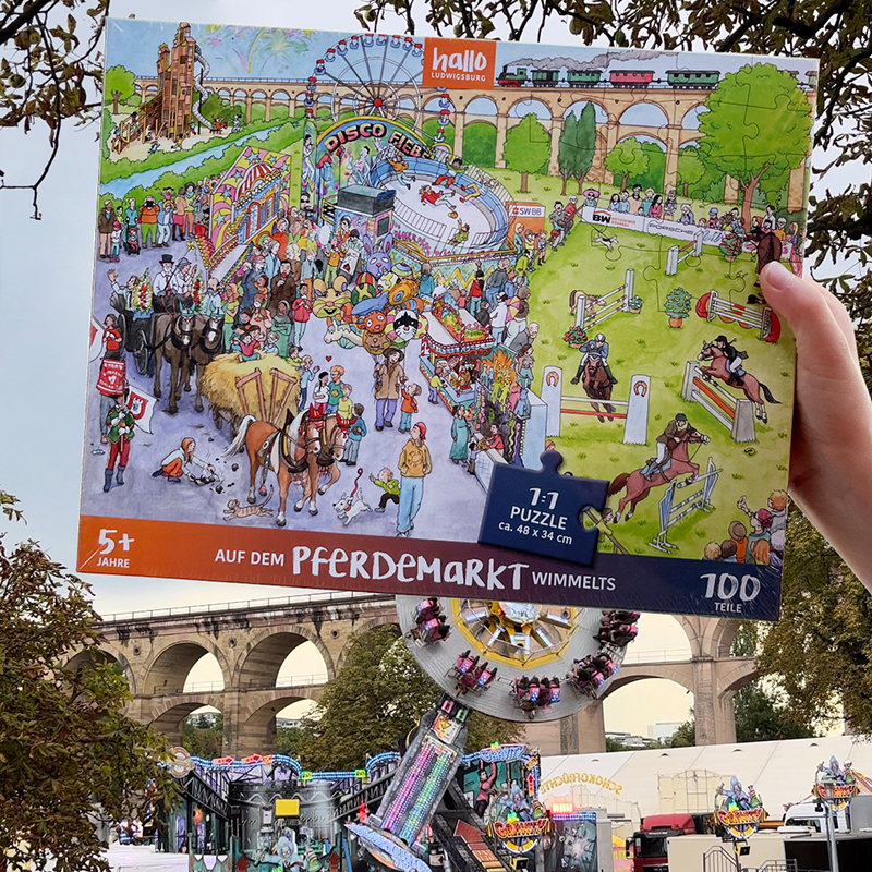 Puzzle »Auf dem Pferdemarkt wimmelts«